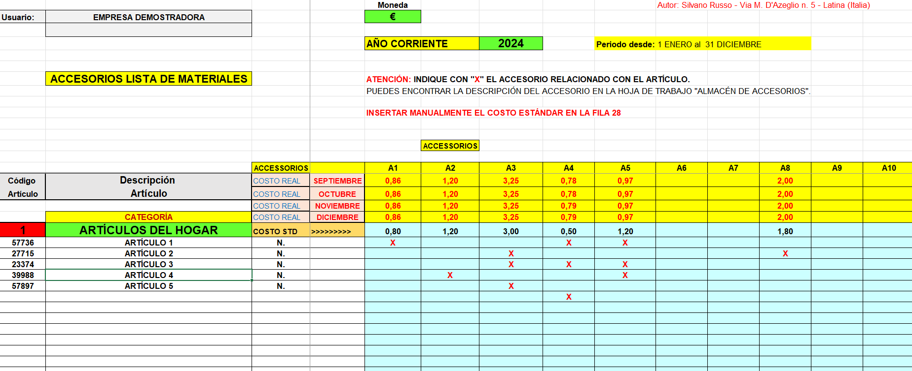 Lista básica de accesorios de la empresa comercial