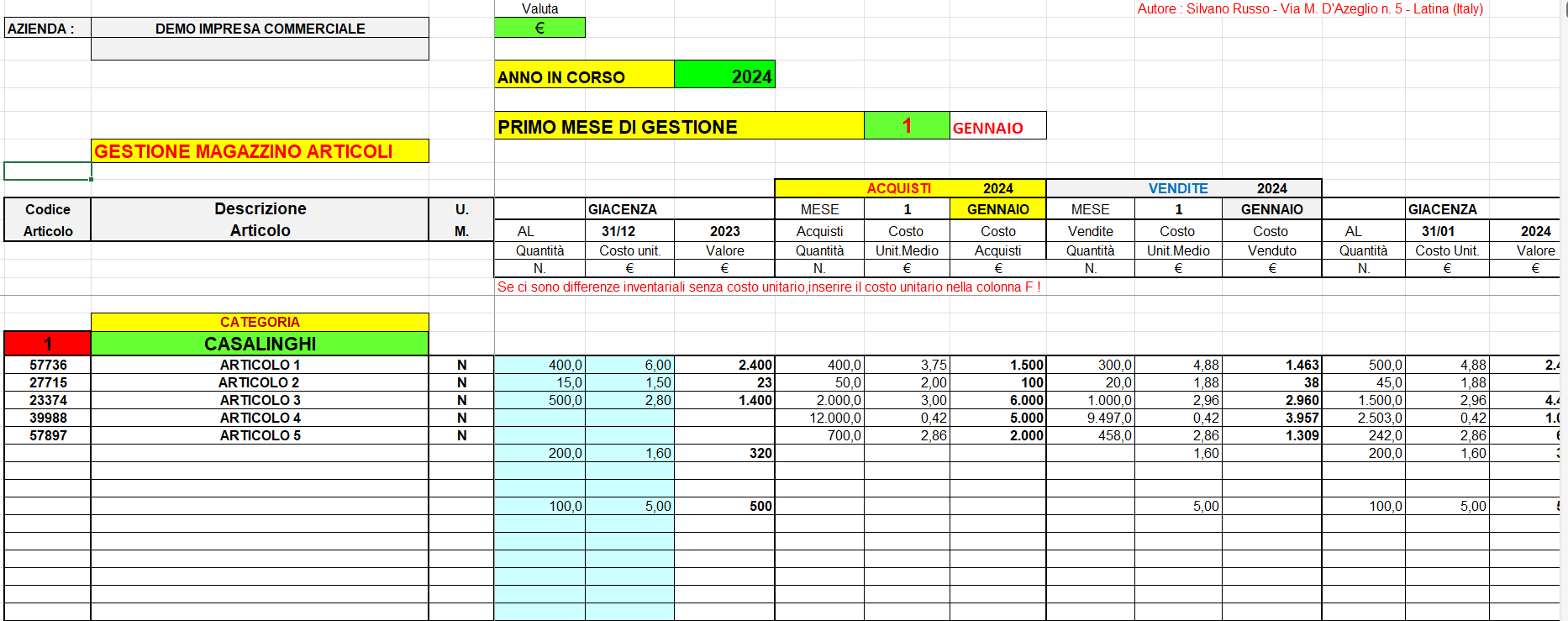 gestione magazzino articoli impresa commerciale